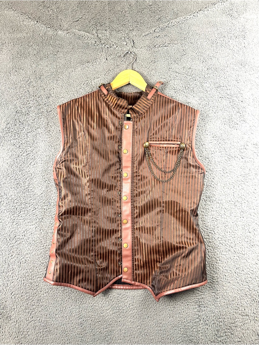 Spirit Halloween Steampunk Vest Mens Large Brown Striped Victorian Cosplay Chain